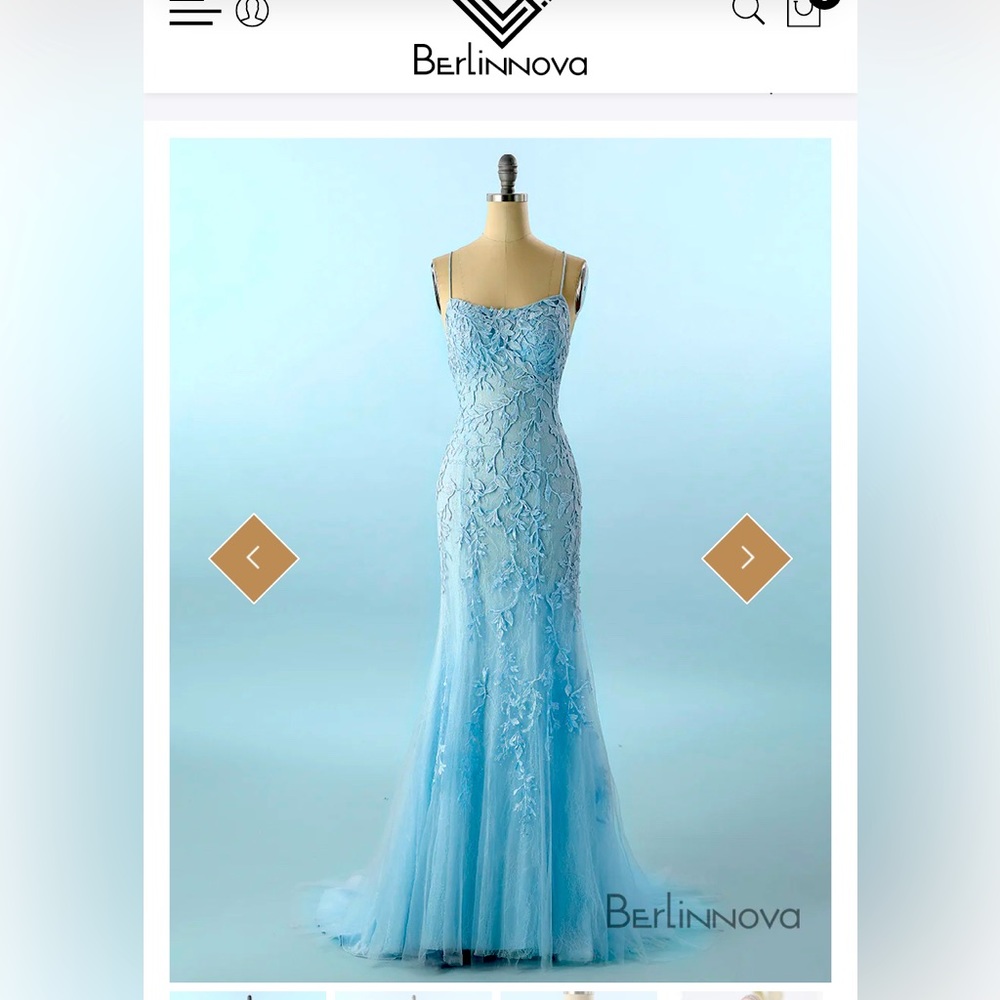 New Aqua Blue Mermaid Style Prom Dress w/ Floral Details